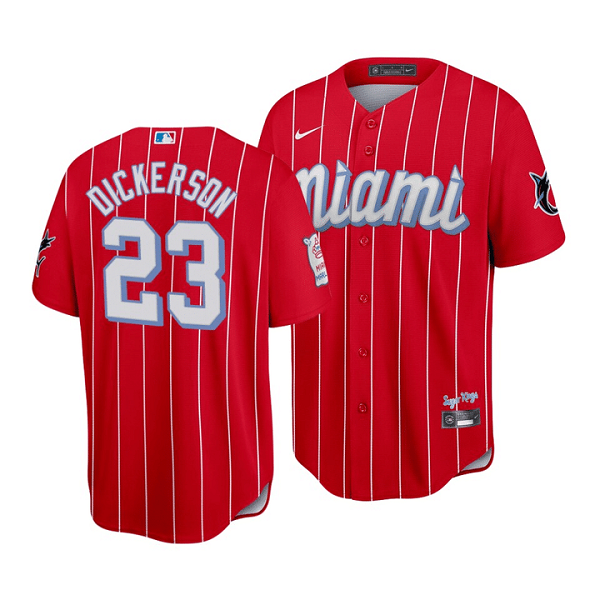 Men's Miami Marlins #23 Corey Dickerson 2021 Red City Connect Cool Base Stitched Jersey